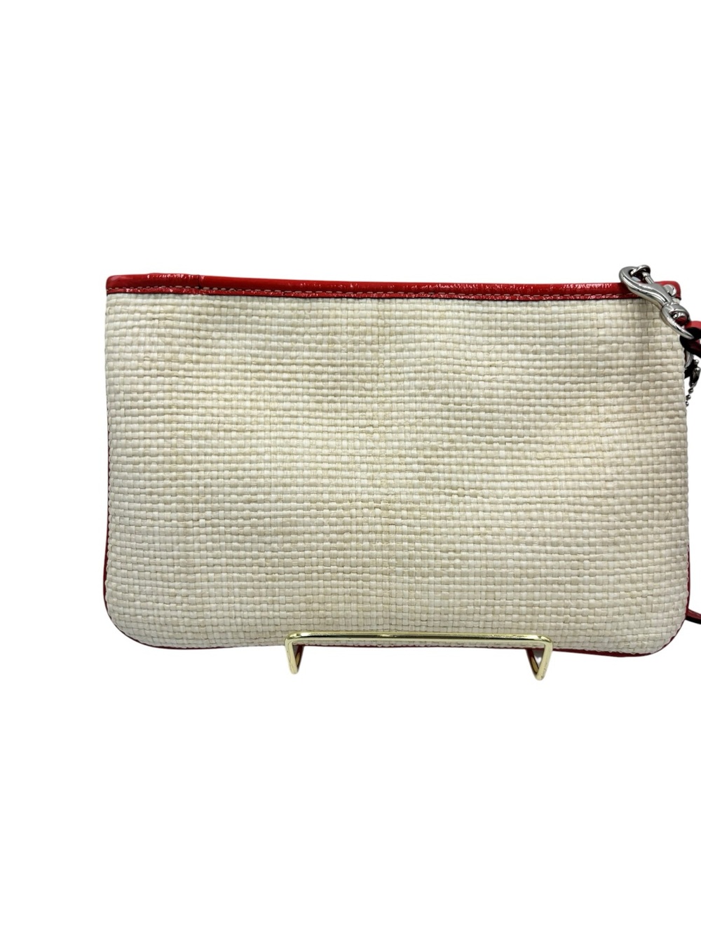 Coach Butterfly Straw Wristlet Pouch Appliqué Floral Embroidered Zip Clutch - Picture 3 of 10